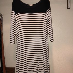 Black and white striped day dress